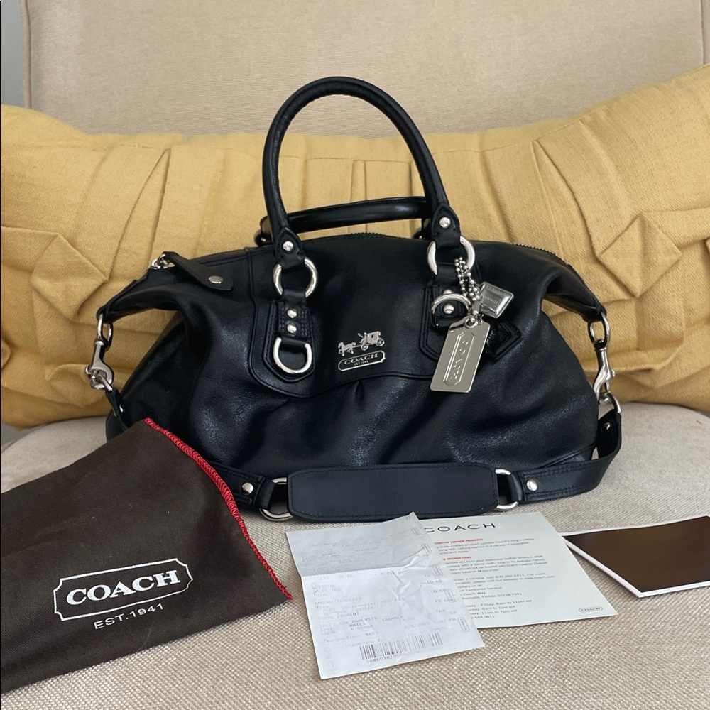 Coach Madison Black Leather Satchel with Silver Hardware